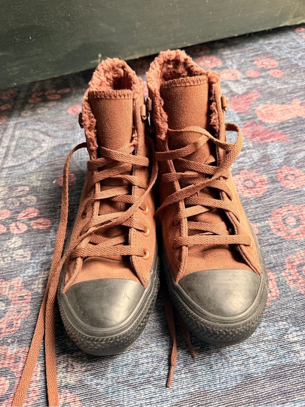 Converse Women's Brown Lace-Up High-Top Boots with Faux Fur Trim